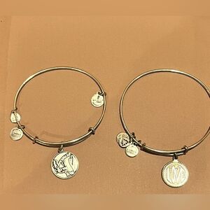 Alex and Ani Charm Bangle Bracelets “Because I Love You” and “Love” Silver tone